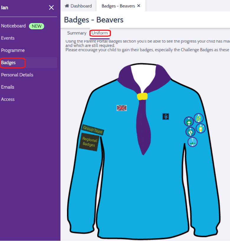 Beaver Uniform location within Online Scout Manager